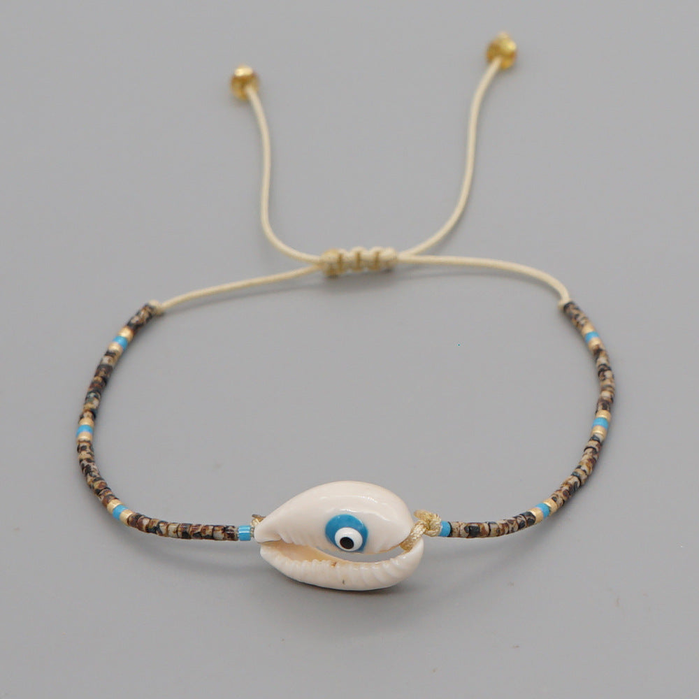 Wholesale Glass Rice Beads Woven Natural Shell Eyes Bracelet